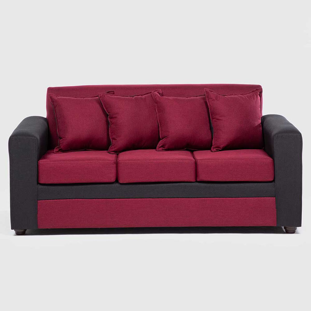 Juego de Living Almore Paris Sofá 3 Cuepos + Dos Pouf 1 Cuerpo Negro Rojo
