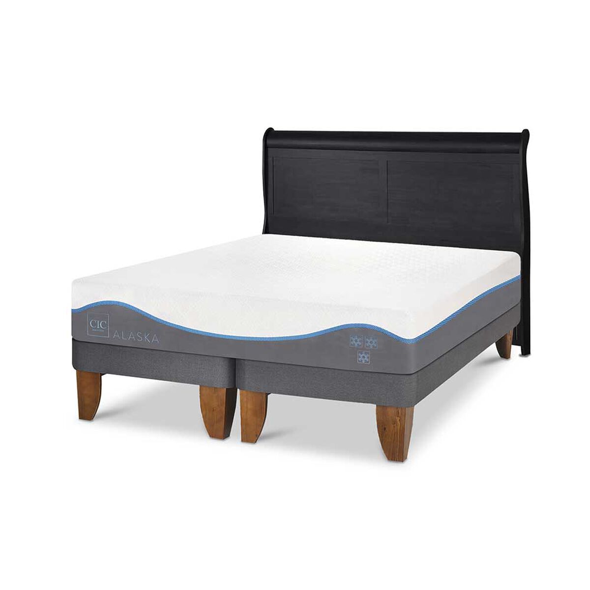 Cama Europea CIC Base Dividida 2 Plazas Alaska + Respaldo Miro Negro