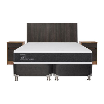 Box Spring CIC Base Dividida King Ortopedic + Respaldo + 2 Veladores