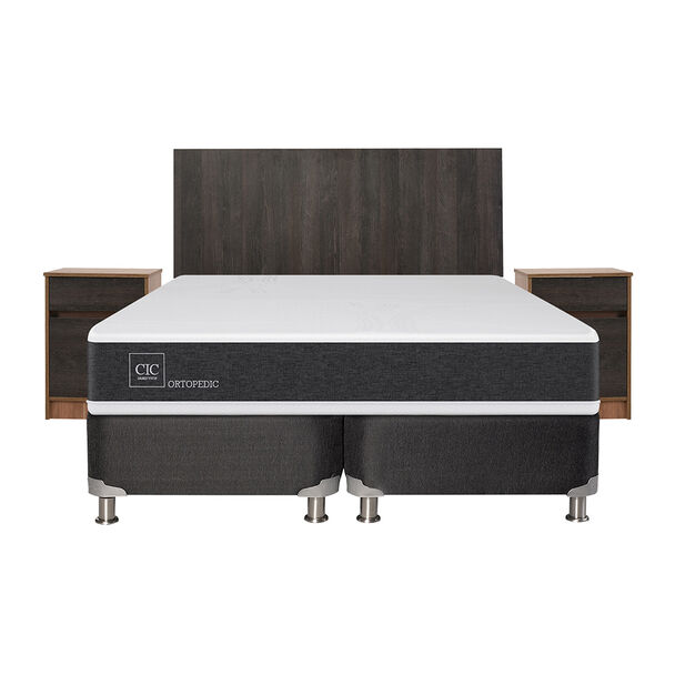 Box Spring CIC Base Dividida King Ortopedic + Respaldo + 2 Veladores