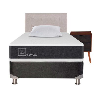 Box Spring CIC 1,5 Plazas New Ortopedic + Respaldo + Velador Tigris + Almohada