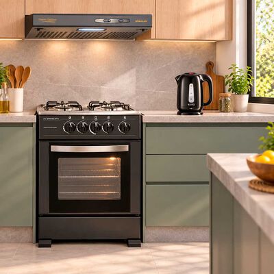 Combo Cocina a Gas Sindelen CH-5050 4 Quemadores + Campana Sindelen CA-606NG + Hervidor Eléctrico Kioto Tottori 1,7 L