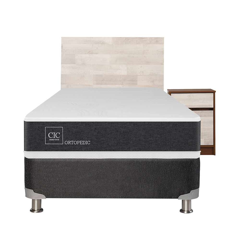 Box Spring CIC 1,5 Plazas Ortopedic + Respaldo + Velador
