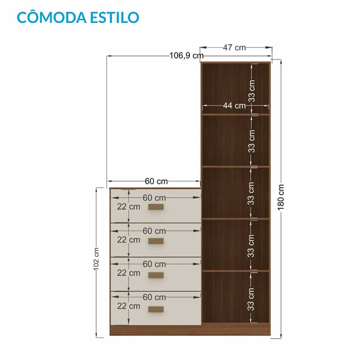 Cómoda Onessta Estilo 1 Puerta 4 Cajones Jatoba Arena