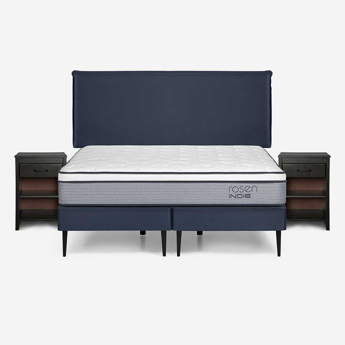 Cama Europea Rosen Base Dividida King Indie + Respaldo + 2 Veladores Maurice