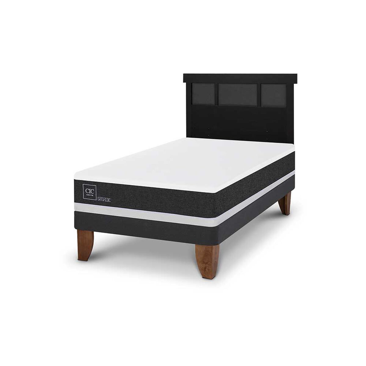 Cama Europea CIC 1,5 Plazas Ortopedic + Respaldo Dublin Negro