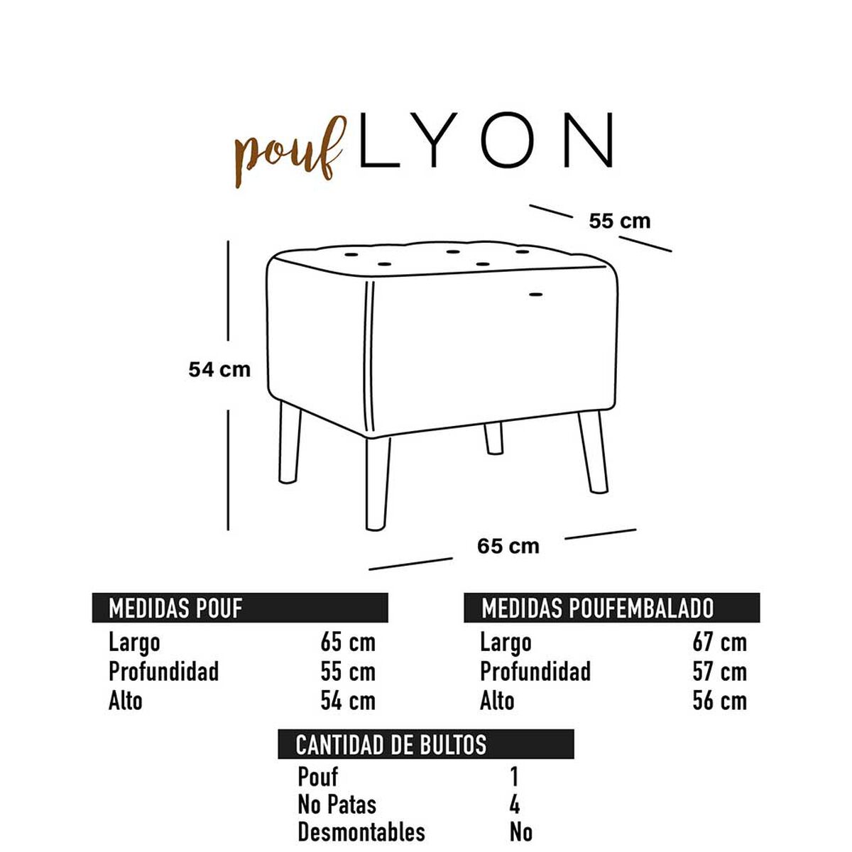 Pouf Latam Home Lyon Lino Gris Oscuro