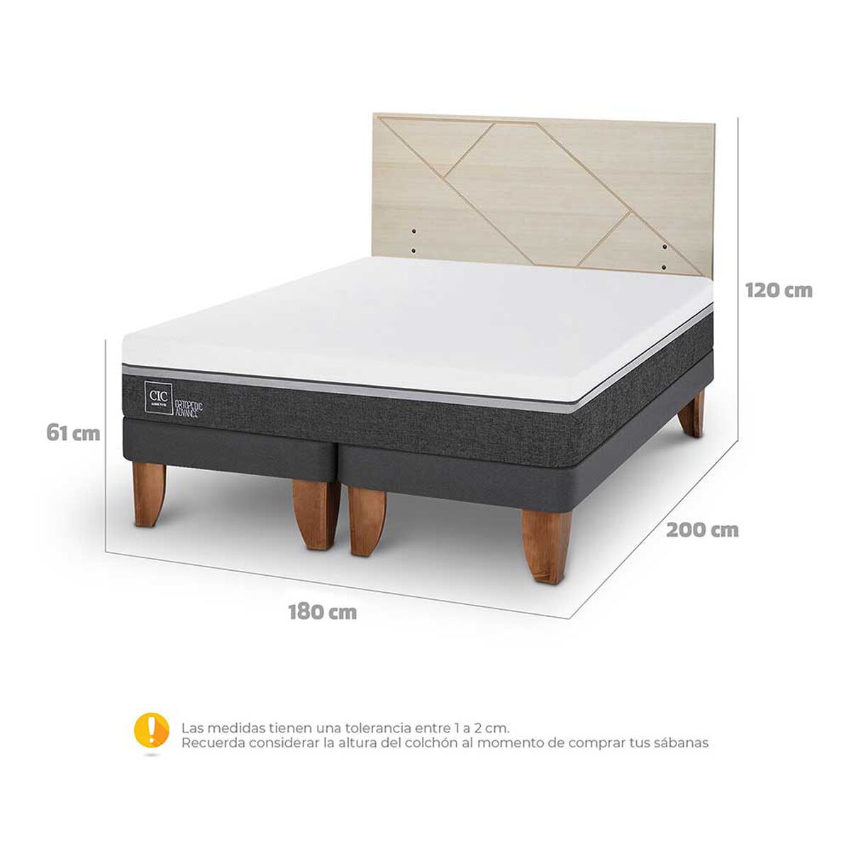 Cama Europea CIC Base Dividida King Ortopedic Advance + Respaldo Villarrica Alpino