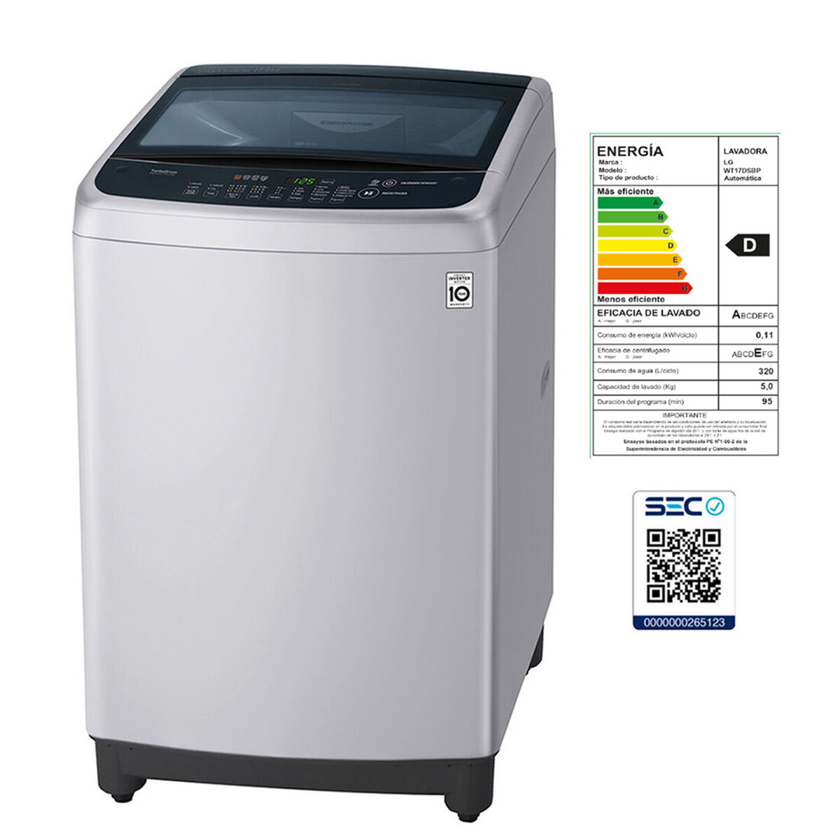 Lavadora Automática LG WT17DSBP 17 kg.