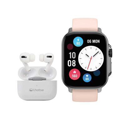 Kit Smartwatch Lhotse Connect S03 Pink + Audífonos RM7 Blanco