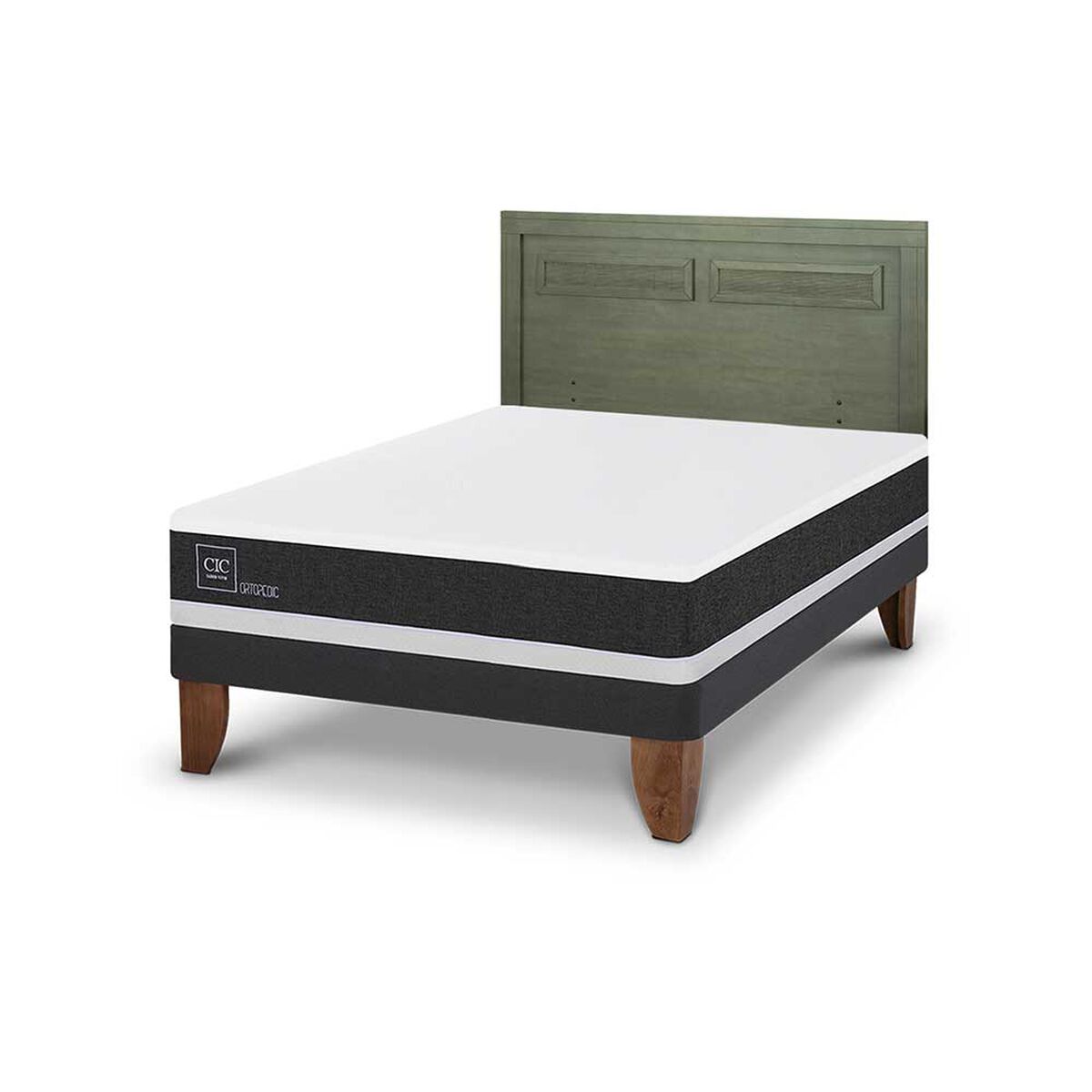 Cama Europea CIC 2 Plazas Ortopedic + Respaldo Milan Olivo