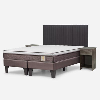 Imagen 2 del producto Cama Europea Rosen 2 Plazas New Style 4 + Respaldo + 2 Veladores Grafito