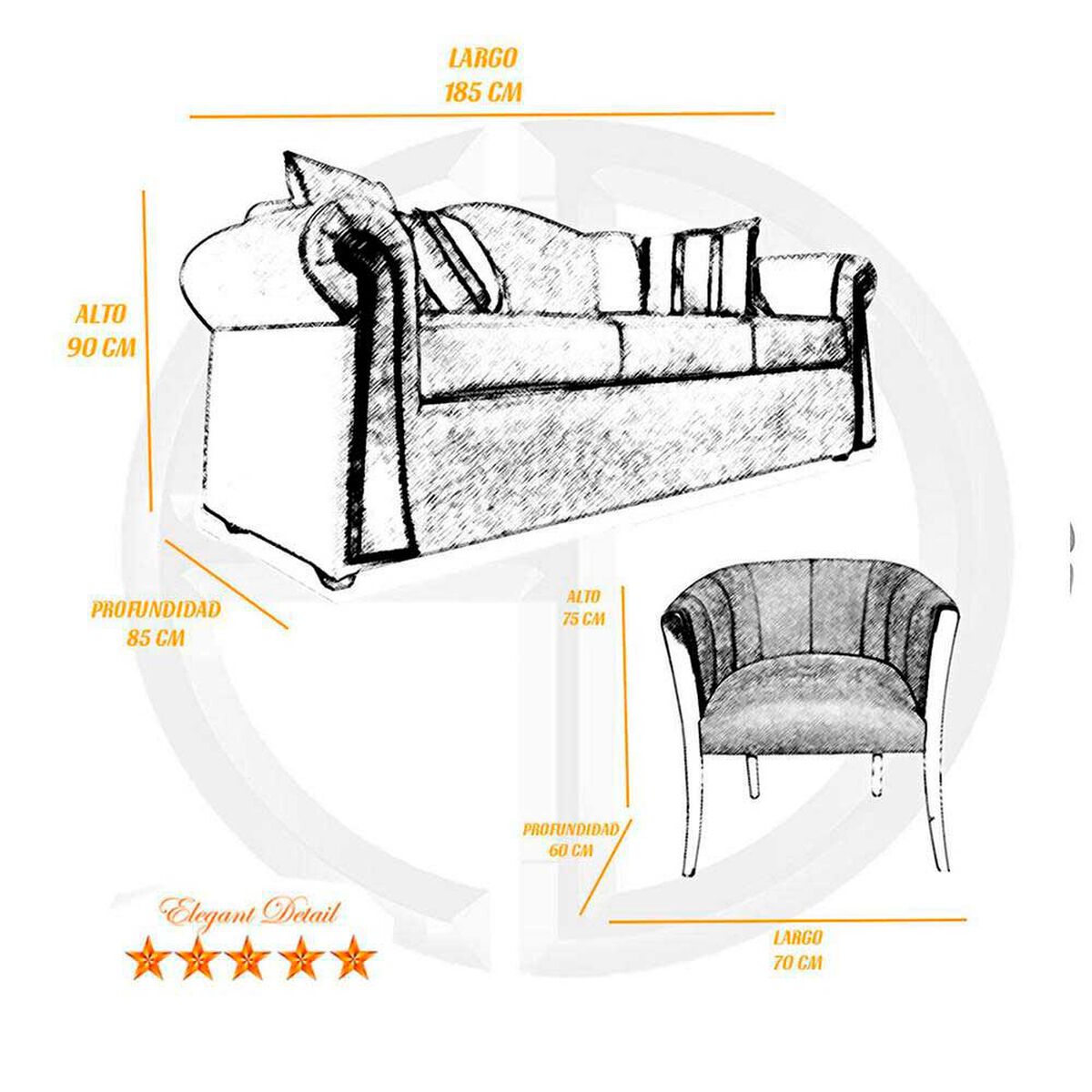 Juego de Living Elegant Michigan + Sitiales Tela 5 Cuerpos Oro