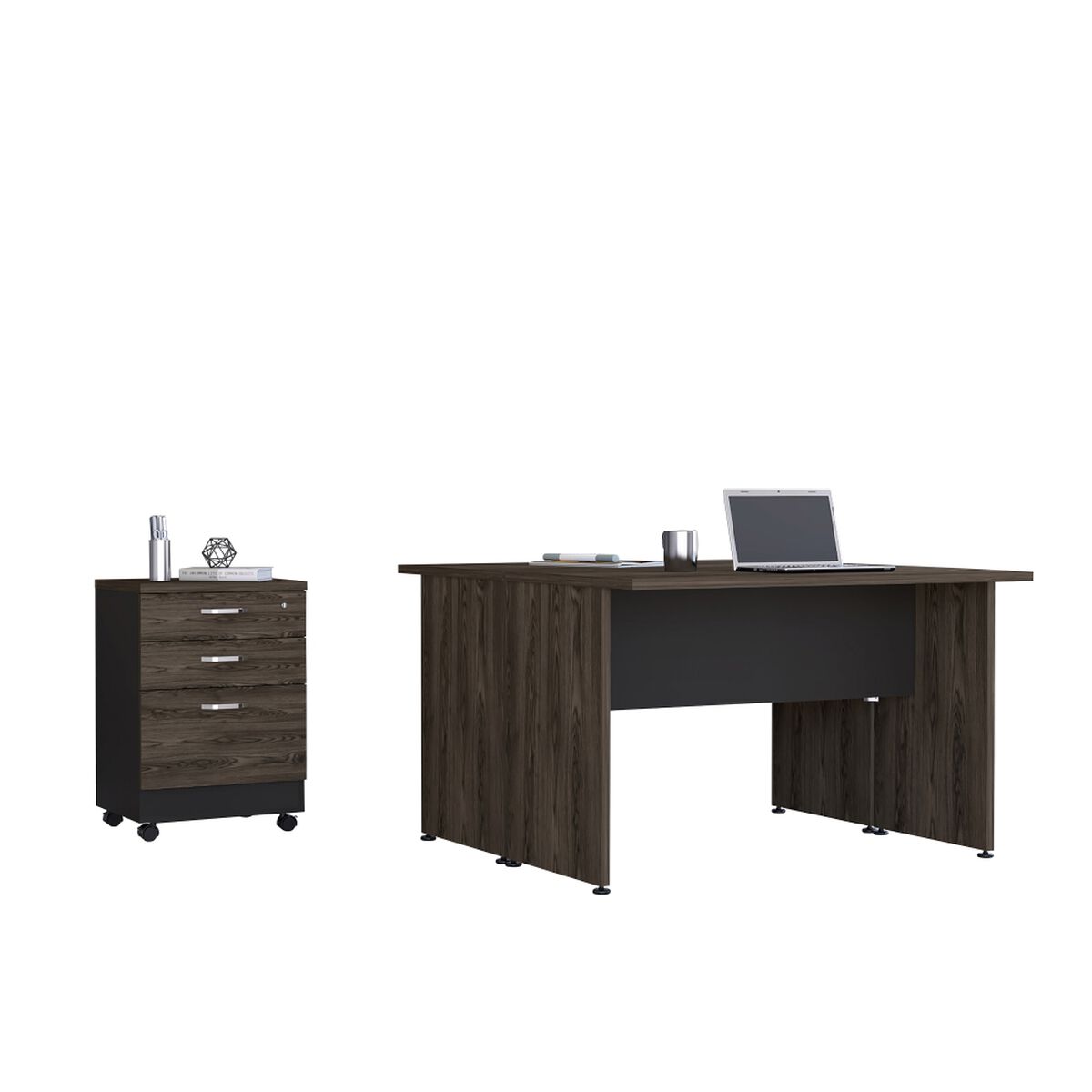 Escritorio Doble + Archivador 3 Cajones Negro TuHome Home Office