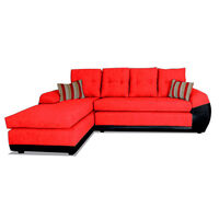Seccional Izquierdo Elegant Houston Cheise Tela/PU 5 Cuerpos Rojo
