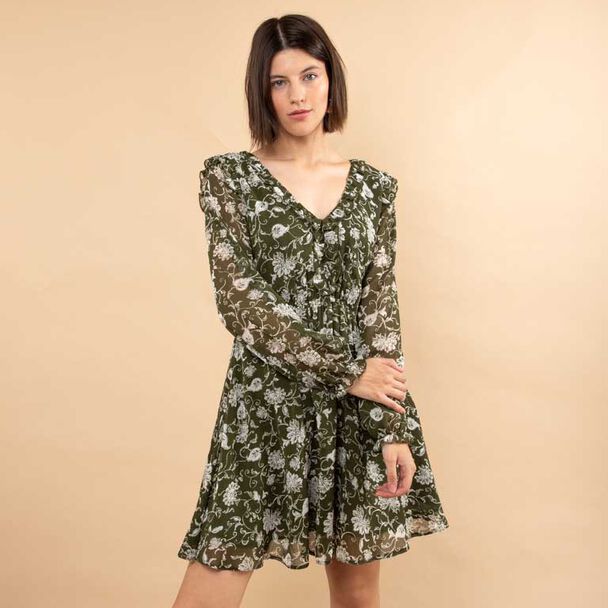 Vestido Corto Estampado Manga Larga Mujer Zibel