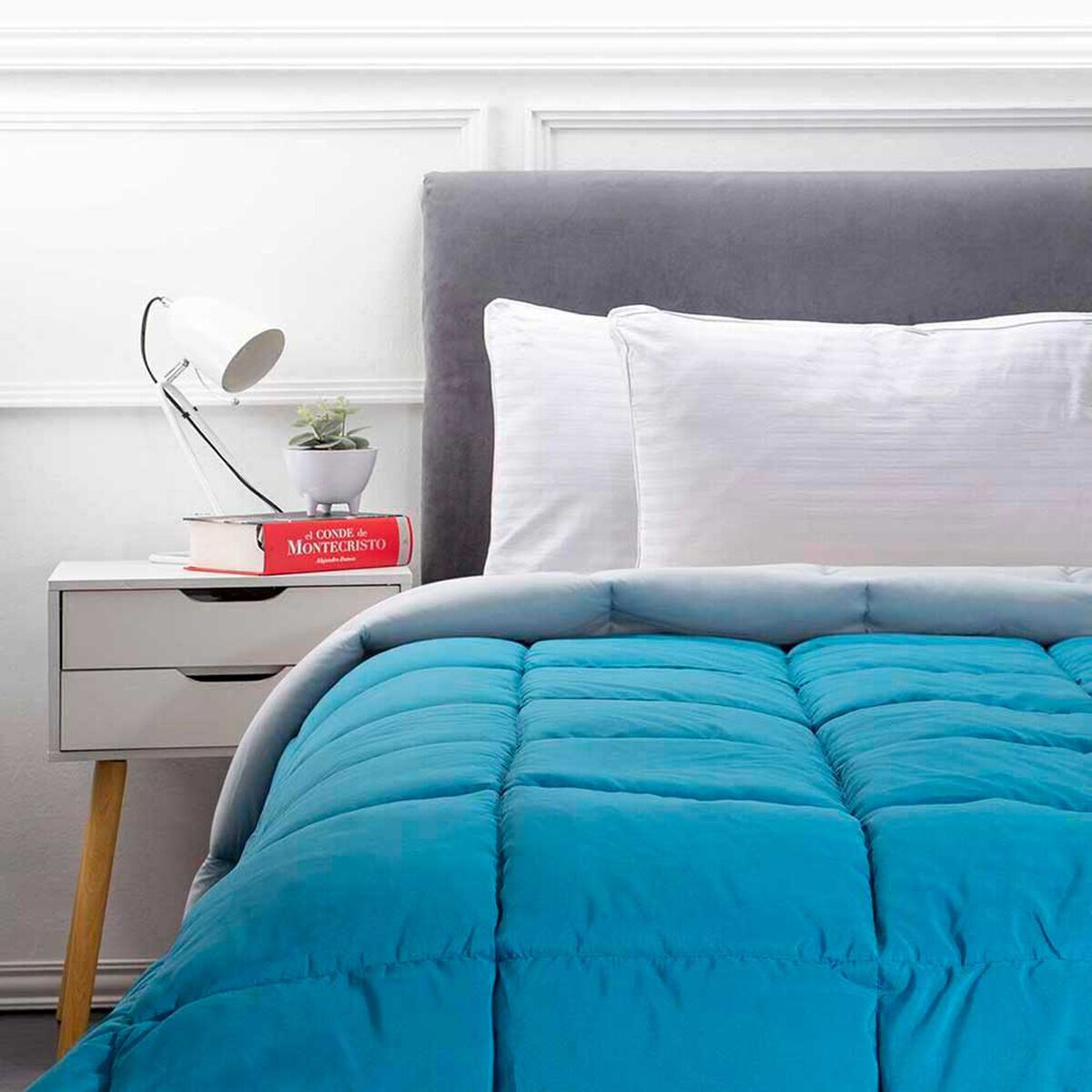 Plum&oacute;n Bicolor Casanova 2 Plazas Liso Azul Plata