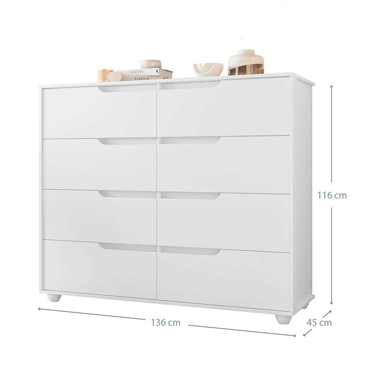 Combo Cl&oacute;set 4 Puertas 2 Cajones + C&oacute;moda 8 Cajones Vekkahome Mobi Blanco