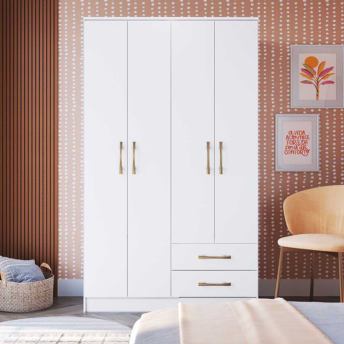 Cl&oacute;set Vekkahome Pequim 4 Puertas 2 Cajones Blanco