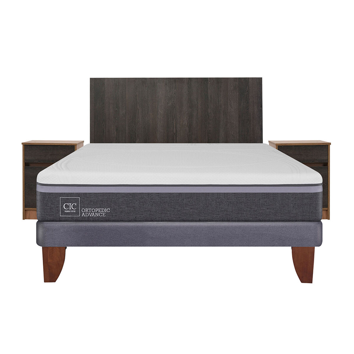 Cama Europea CIC 2 Plazas Ortopedic Advance + Respaldo + 2 Veladores