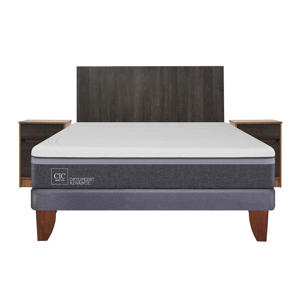 Cama Europea CIC 2 Plazas Ortopedic Advance + Respaldo + 2 Veladores