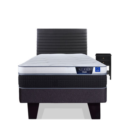 Cama Europea Flex 1,5 Plazas Nexus + Respaldo Modern + Velador Rover