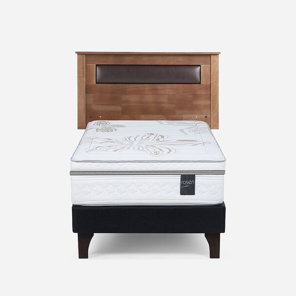 Cama Europea Rosen 1,5 Plazas Art 4 + Respaldo + Velador Ferrara Chocolate