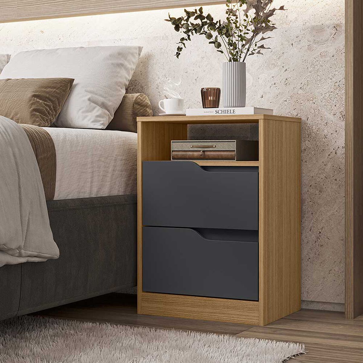 Velador VekkaHome Sole 2 Cajones Café Negro