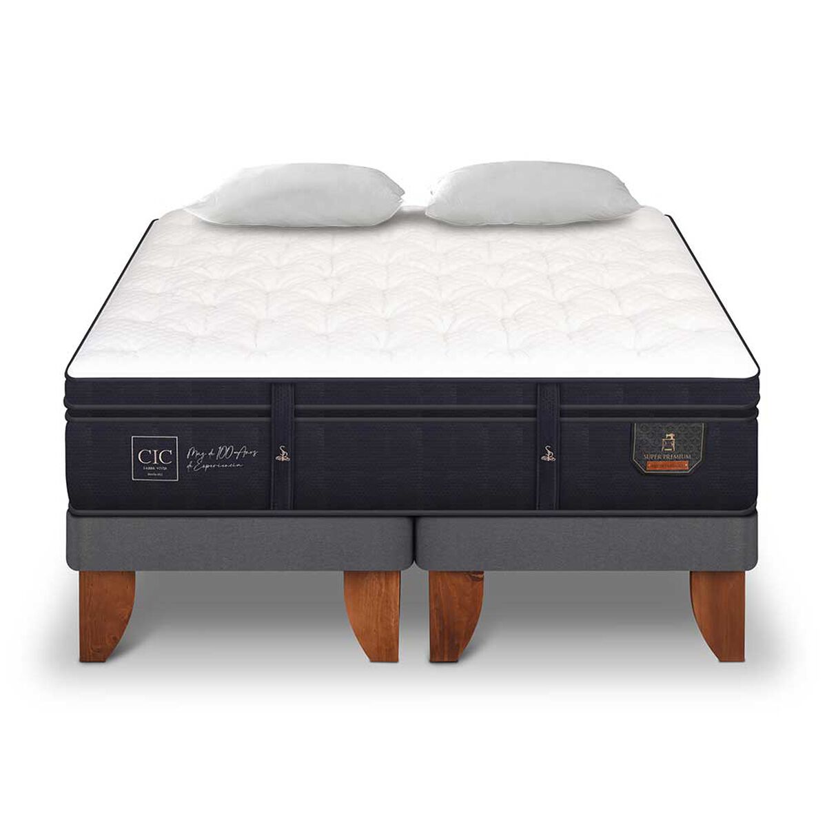 Cama Europea CIC Base Dividida 2 Plazas Súper Premium + Almohadas