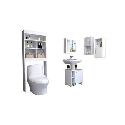 Imagen 2 del producto Combo Baño TuHome Big Bath Blanco Estante WC + Mueble Lavamanos + 3 Botiquines Blanco