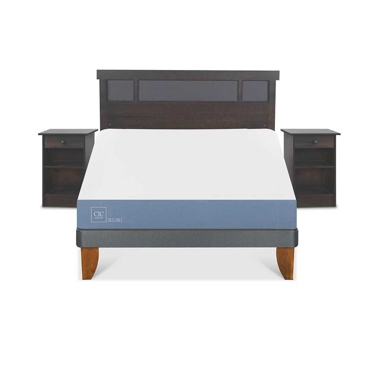 Cama Europea CIC 2 Plazas Excellence + Respaldo + 2 Veladores Dublin