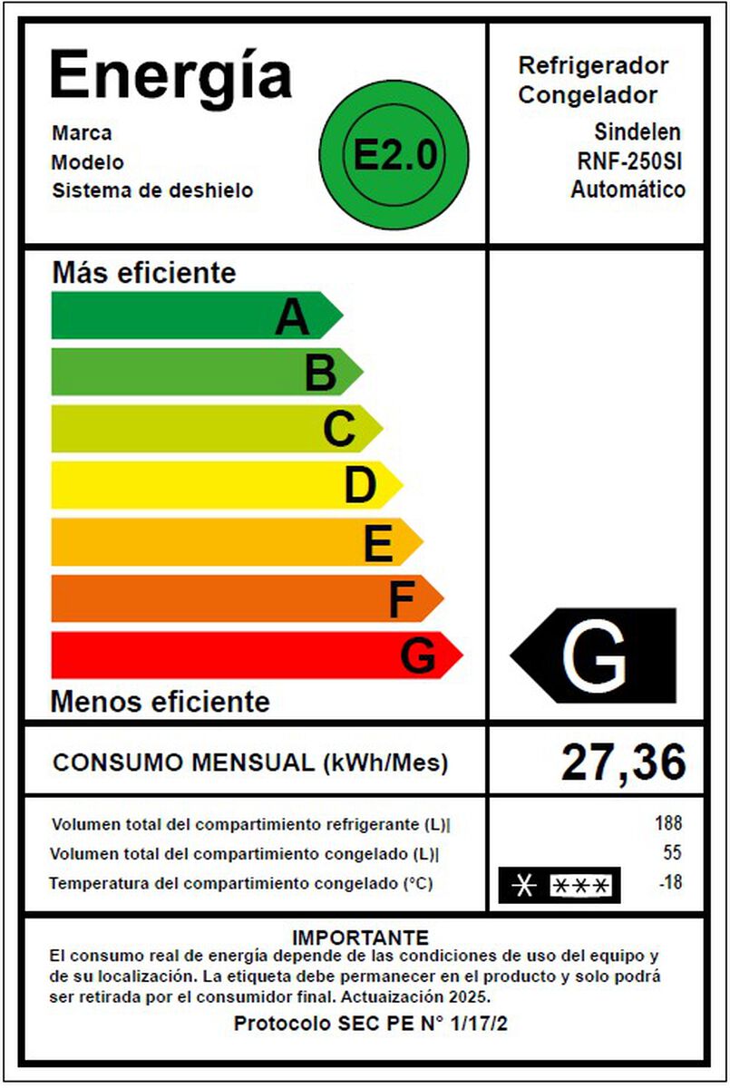 Refrigerador No Frost Sindelen RNF-250SI 250 lts.