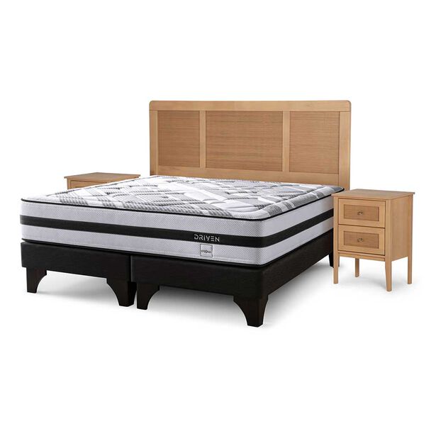 Cama Europea Rosen Base Dividida 2 Plazas Driven + Respaldo + 2 Veladores Charles
