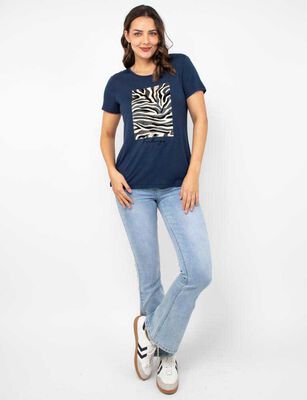 Imagen 2 del producto Polera Con Estampado Manga Corta Mujer Zibel Azul, Burdeo, Color-1, Color-2, Crudo