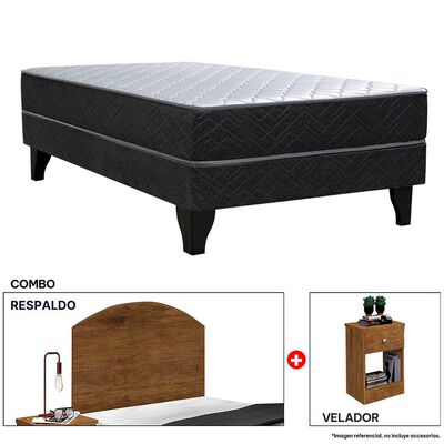 Combo Celta Cama Europea 1,5 Plaza Cádiz 190 x 105 cm + Respaldo + Velador Casanova 1,5 Plazas Jequitiba