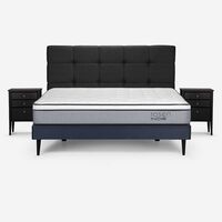 Cama Europea Rosen 2 Plazas Indie + Respaldo + 2 Veladores Issey Grafito
