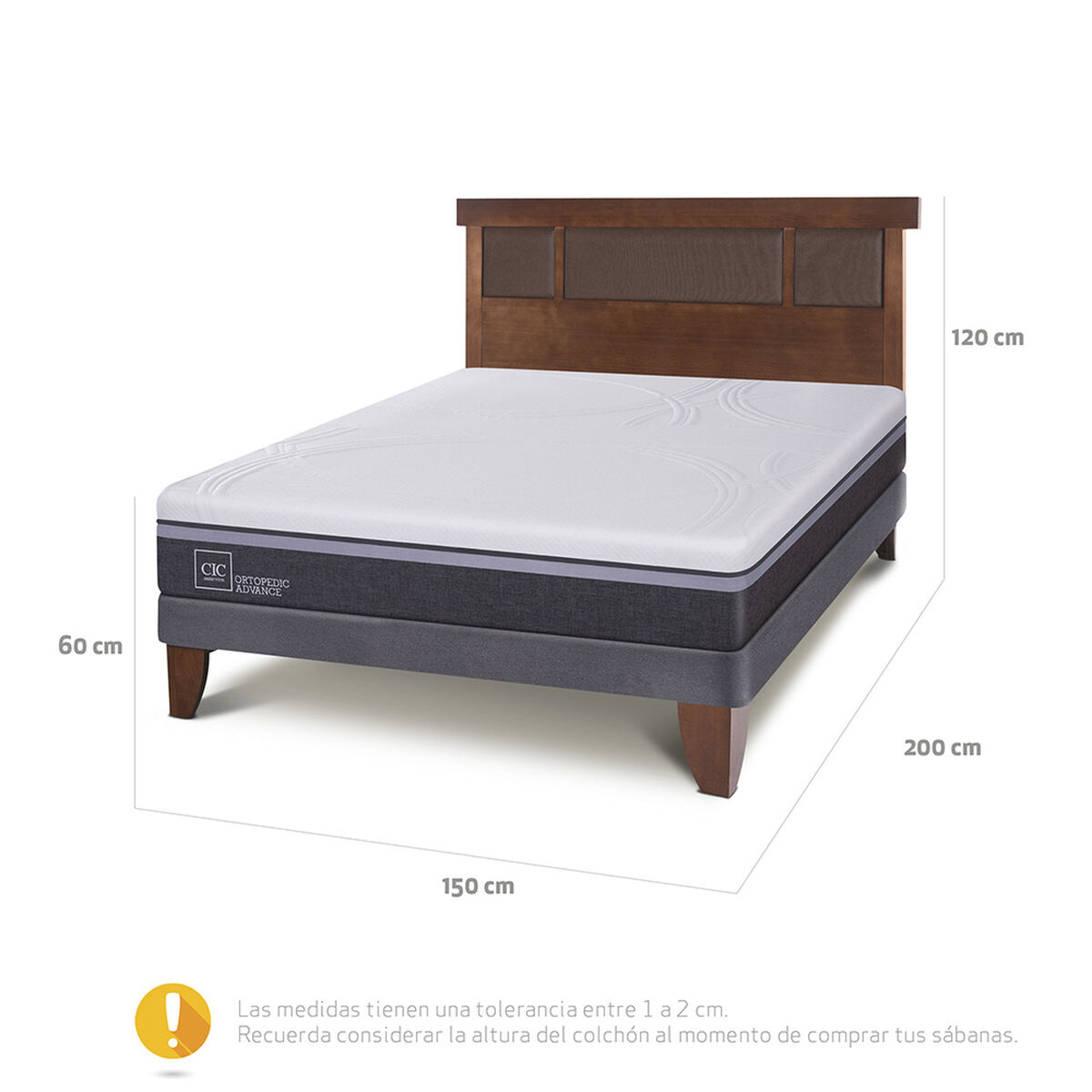 Cama Europea CIC 2 Plazas Ortopedic Advance + Respaldo Dublin Caramelo