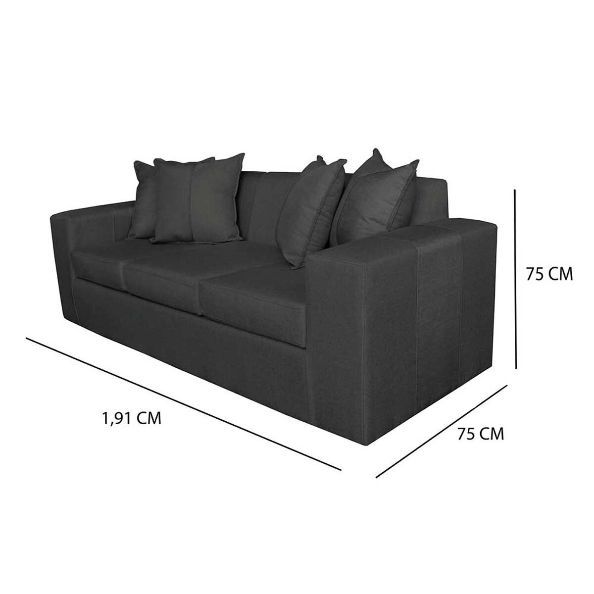 Sof&aacute; Muebles MYM Maxi 3 Cuerpos + Dos Pouf 1 Cuerpo Negro