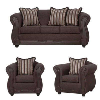 Juego de Living Black Factory Sofia Sofá 3 Cuerpos + Dos Sillones 1 Cuerpo Café