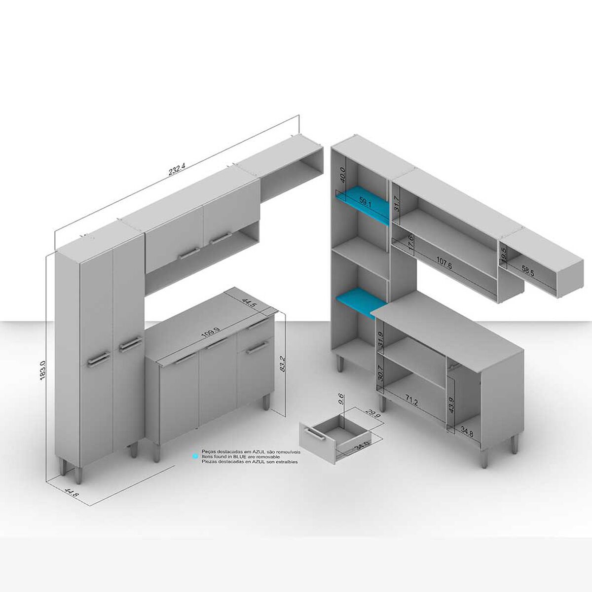 Mueble de Cocina Vekkahome Madri 1 Cajón 9 Puertas Café