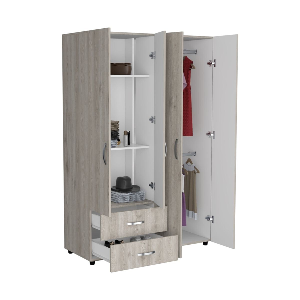 Clóset TuHome Ankora 4 Puertas 2 Cajones Ceniza y Blanco