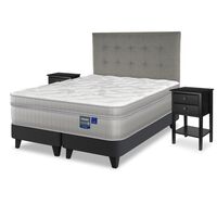 Cama Europea Flex King Paradise + Respaldo Design Gris + 2 Veladores Rover