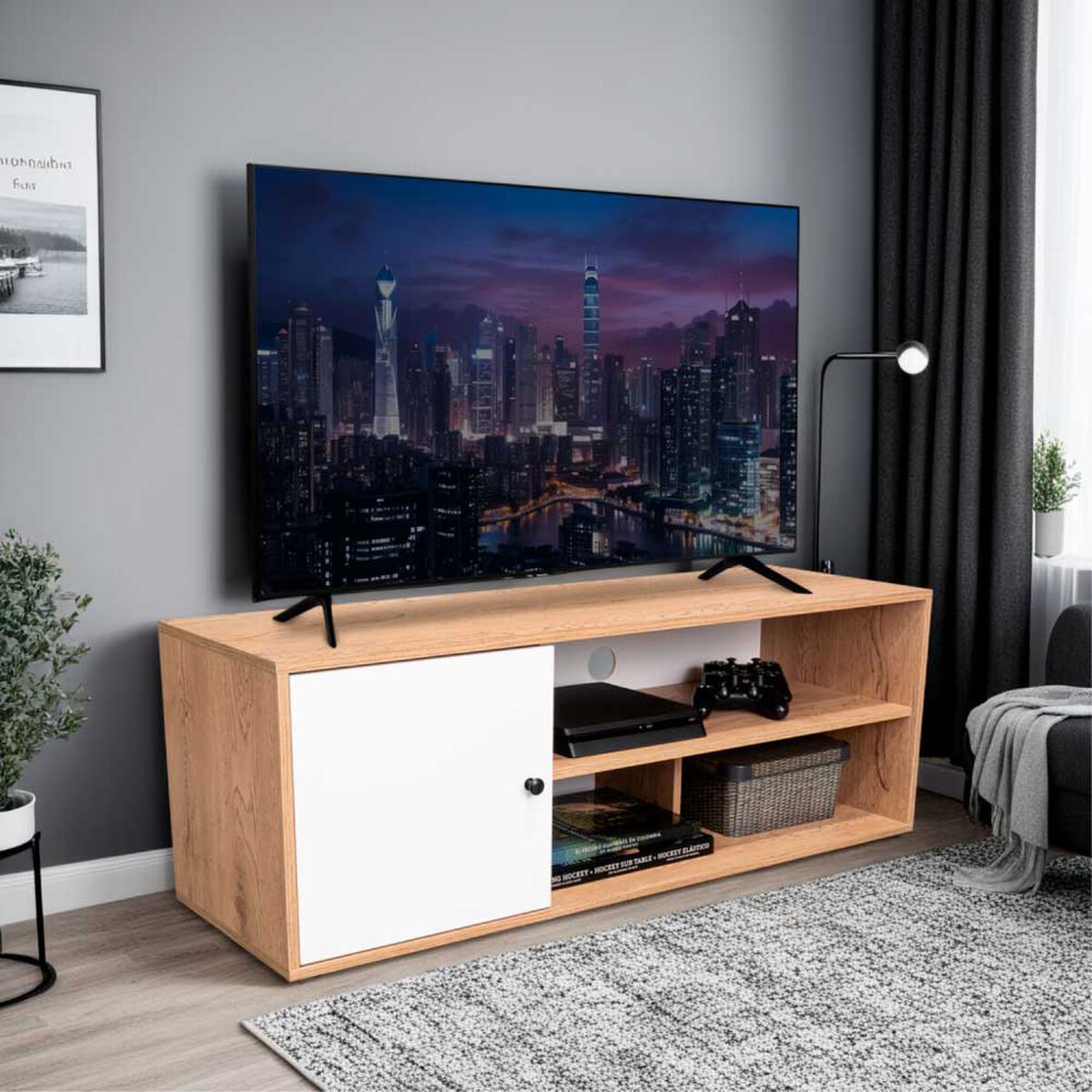 Rack TV TuHome Noah 55" Macadamia y Blanco