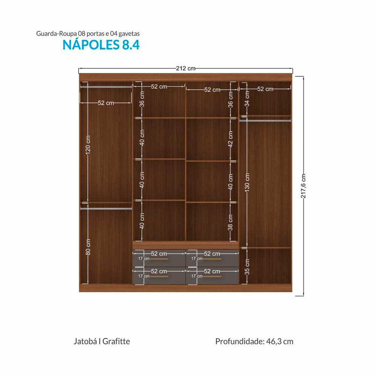 Clóset Altavision Napoles 8 Puertas 4 Cajones Jatoba Grafito