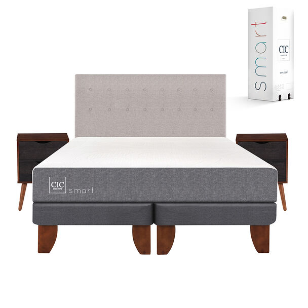 Cama Europea CIC Base Dividida King Smart + Respaldo + 2 Veladores Tigris