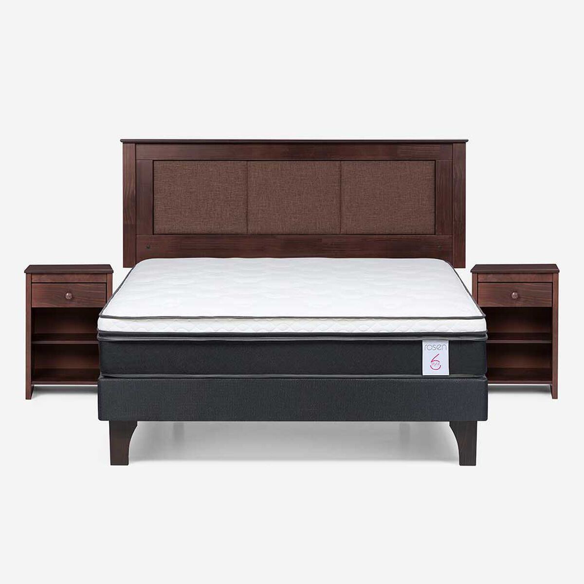 Cama Europea Rosen 2 Plazas New Style 6 + Respaldo+ 2 Veladores Rachel