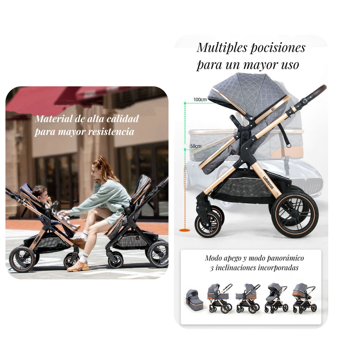 Coche Travel System con Accesorios LuBabycas X1 Azul