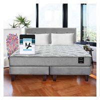 Cama Europea Latam Home Base Dividida 2 Plazas Cannon  + 2 Almohadas + Sábanas + Respaldo Tela Gris