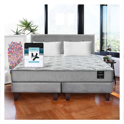 Cama Europea Latam Home Base Dividida 2 Plazas Cannon  + 2 Almohadas + Sábanas + Respaldo Tela Gris