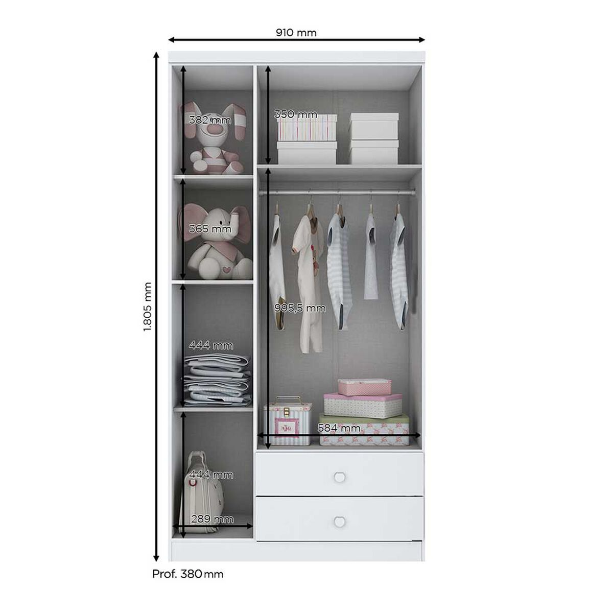 Clóset Home Mobili Palace 3 Puertas 2 Cajones Blanco